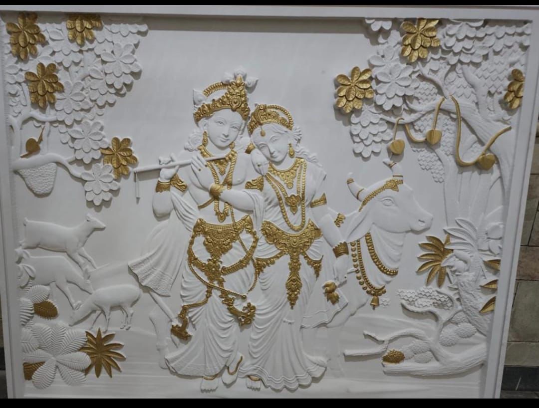 Radhakrishna white stone wall mural